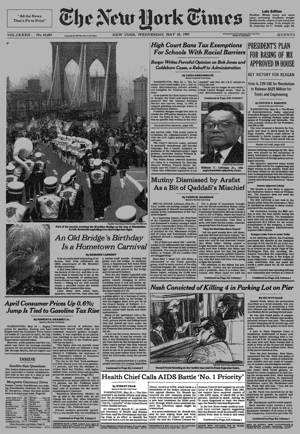 NY Times first front page article on AIDS